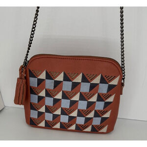Danielle Nicole Tan Grey Blue Geo-Print Kingsley Crossbody Handbag New w Tags
